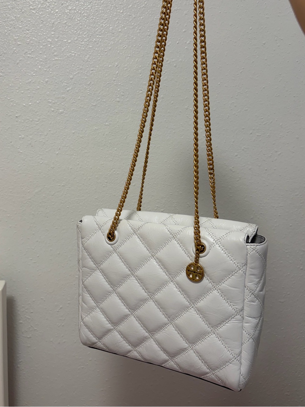 Tory Burch White Quilted Chain-Handle Shoulder Bag